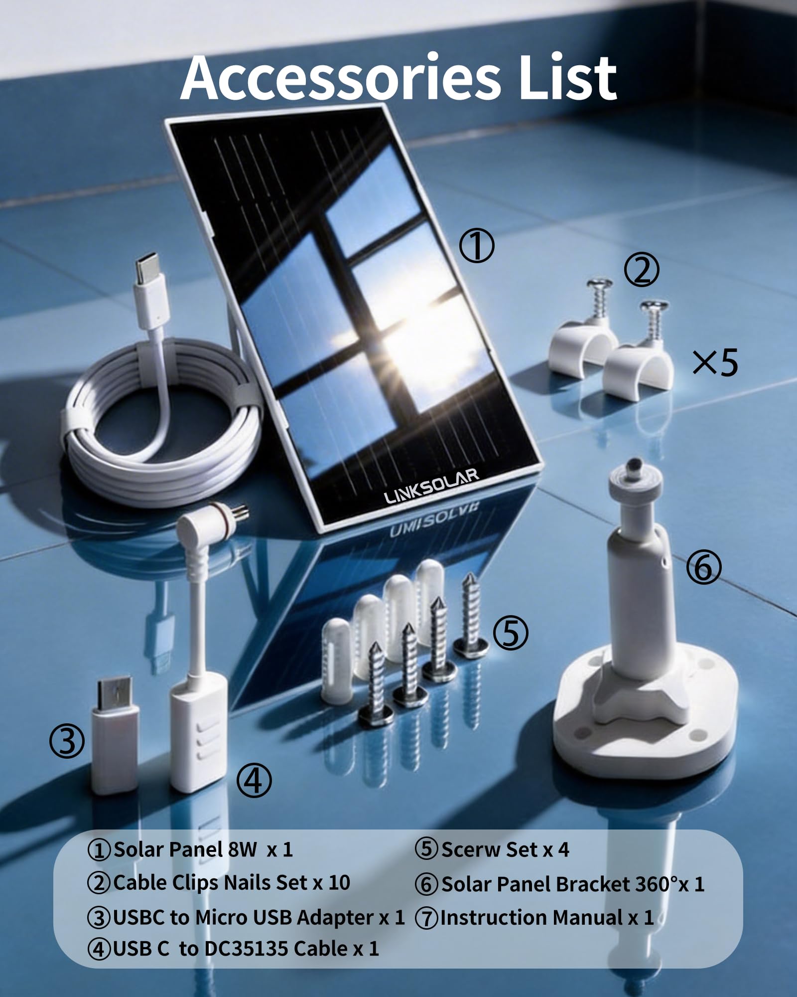 Pannello solare 8W per telecamera Ring, Micro USB, DC e USB-C