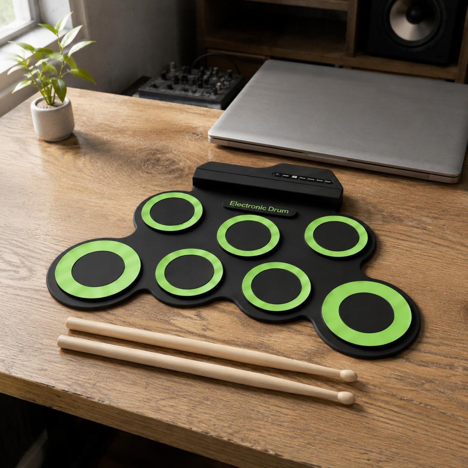 Batteria USB in Silicone Uscita Cuffie Batteria Elettronica Portatile Effetti Acustici Multipli Strumento Musicale per Studenti di Musica, Bianco