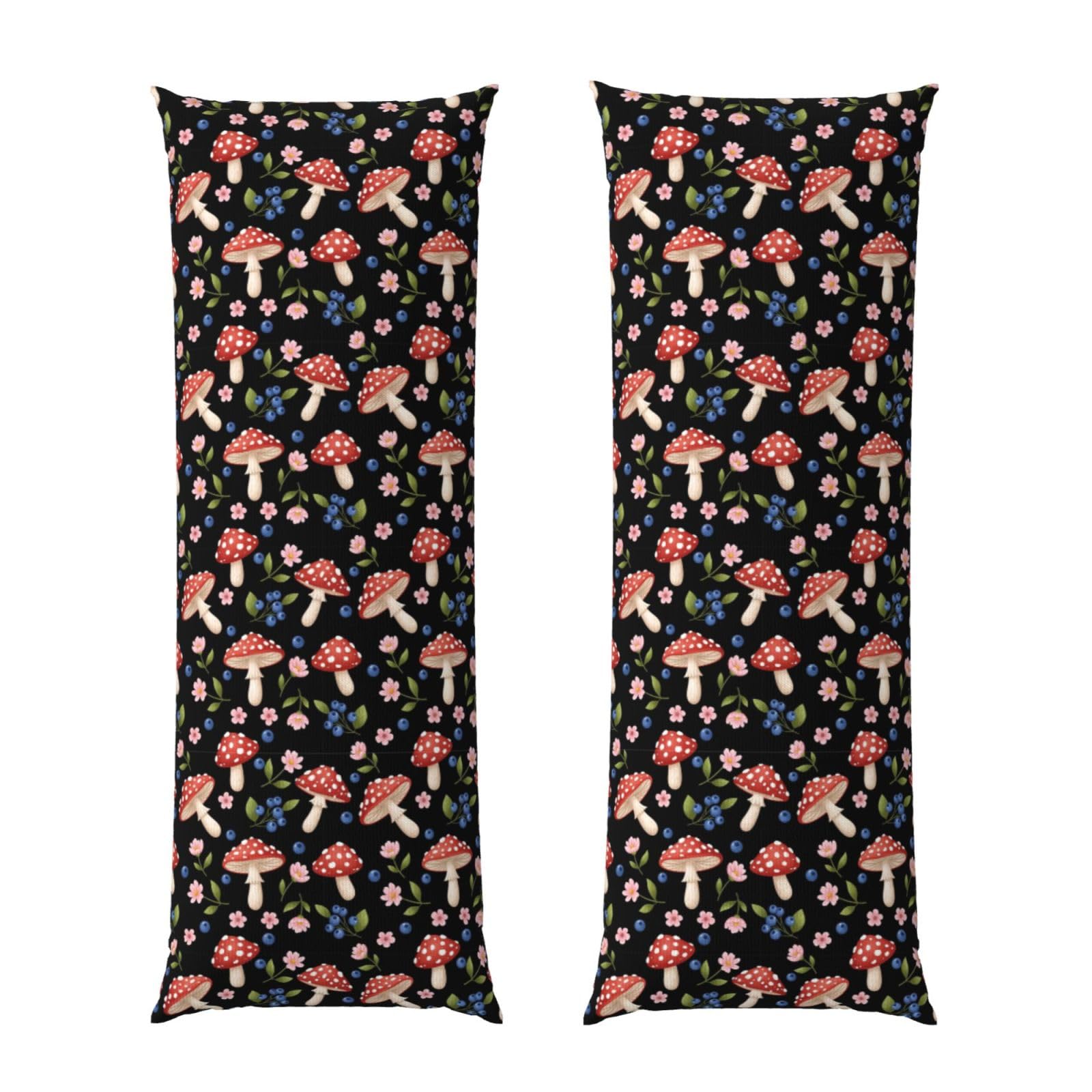 Body Pillow Cover 20x54 Inch, Red Mushrooms, Plush Velvet Long Pillowcase with Zipper, Softffy Rectangular Case for Couch Bed Hotel Decor