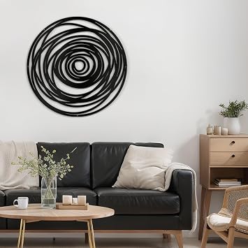 SIGNLEADER Metal Wall Art Decor Abstract Geometric Circles Minimalist Modern Abstract Wall Sculpture Hangings Home Decoration for Living Room, Bedroom, Bathroom, Kitchen, Outdoor - 18" Black