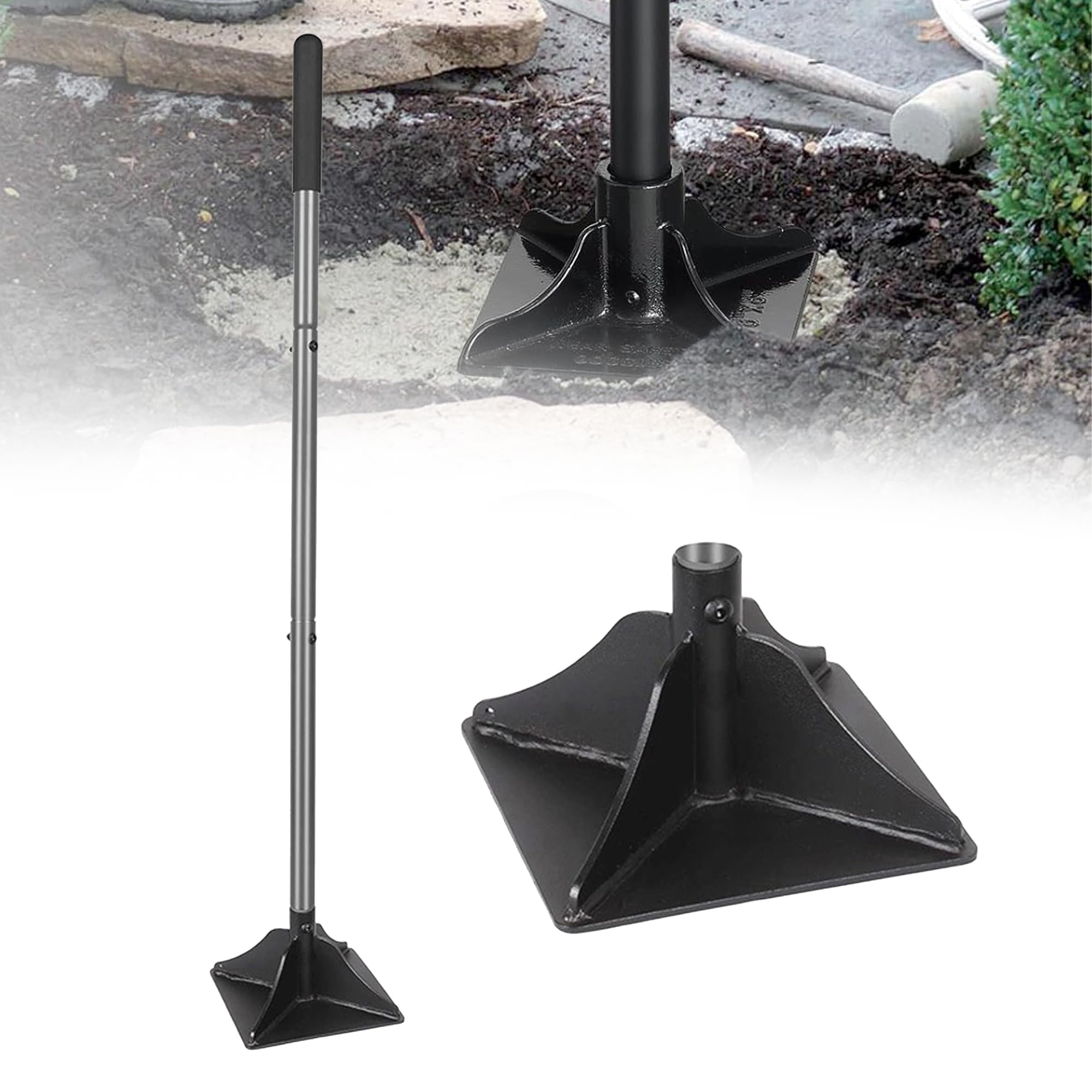 Lifegogo Steel Tamper 20x20cm - 1.22m Heavy Duty Garden Hand Compactor