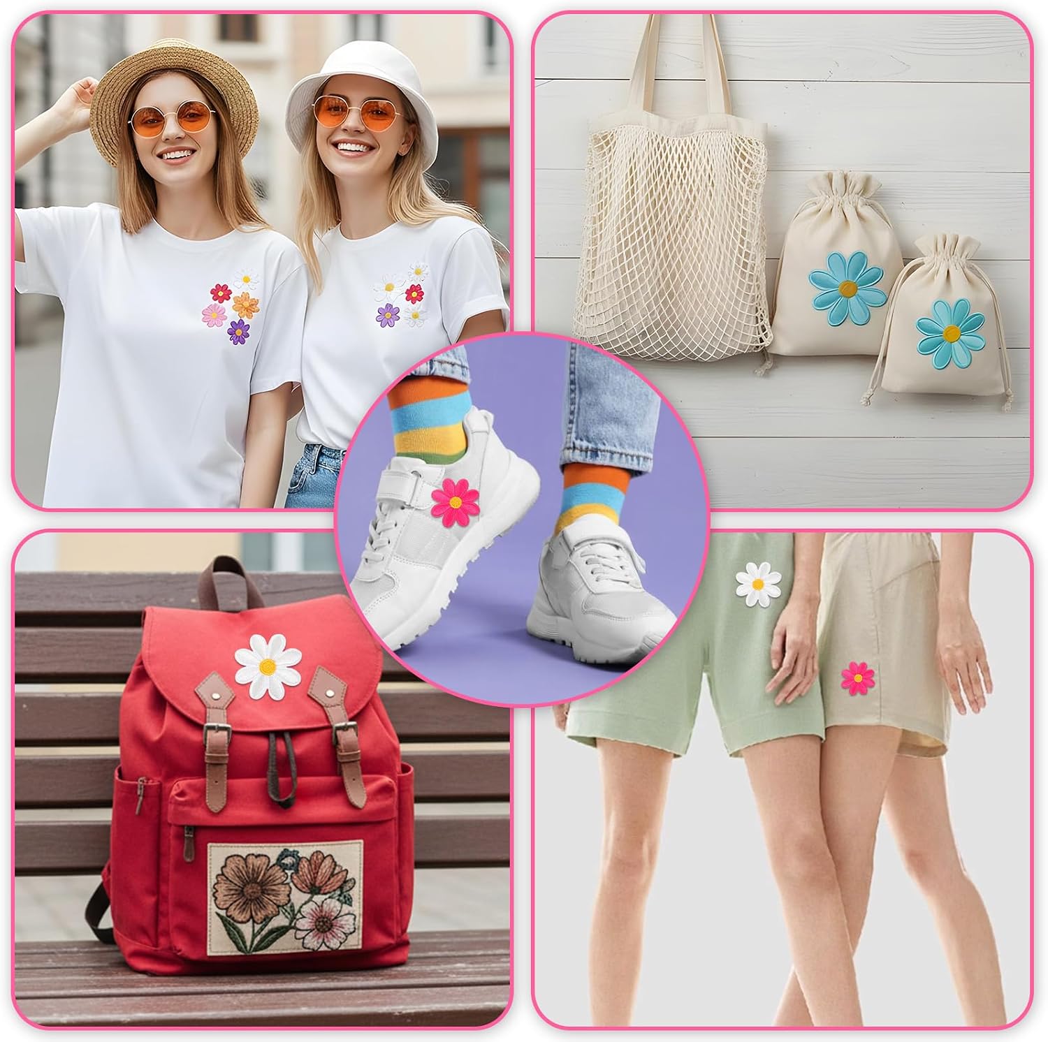 Nogeqi 32 Pcs Daisy Flower Iron on Patches for Clothes Jeans Hats, Cute Daisy Flower Applique Patches, Floral Embroidery Patch for Jeans Clothes Jackets Backpacks DIY Decoration, 8 Colors