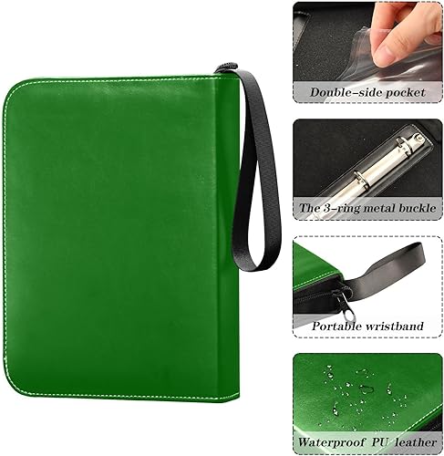 Miniatura 4 de Dark Green Card Album Binder in Durable PU Leather, Secure Zippered Design, Trading Card Binder Leather