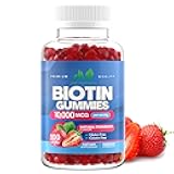 Biotin 10,000mcg Gummies for Women & Men (100 Count) - 2x Maximum Strength Biotin for Hair Growth, Skin & Nails - Gluten-Free, Vegan, Non-GMO, Great Tasting Strawberry Flavor - 100 Gummies