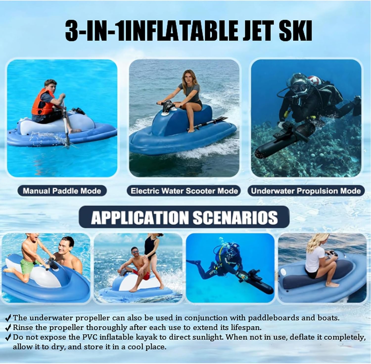 Inflatable Electric Jet Ski, Mini Electric Jet Boat for Adults to Ride 500 W 700 W Brushless Electric Water Surf Boat 3-9km/H Speed 40m Depth Rating for Snorkeling
