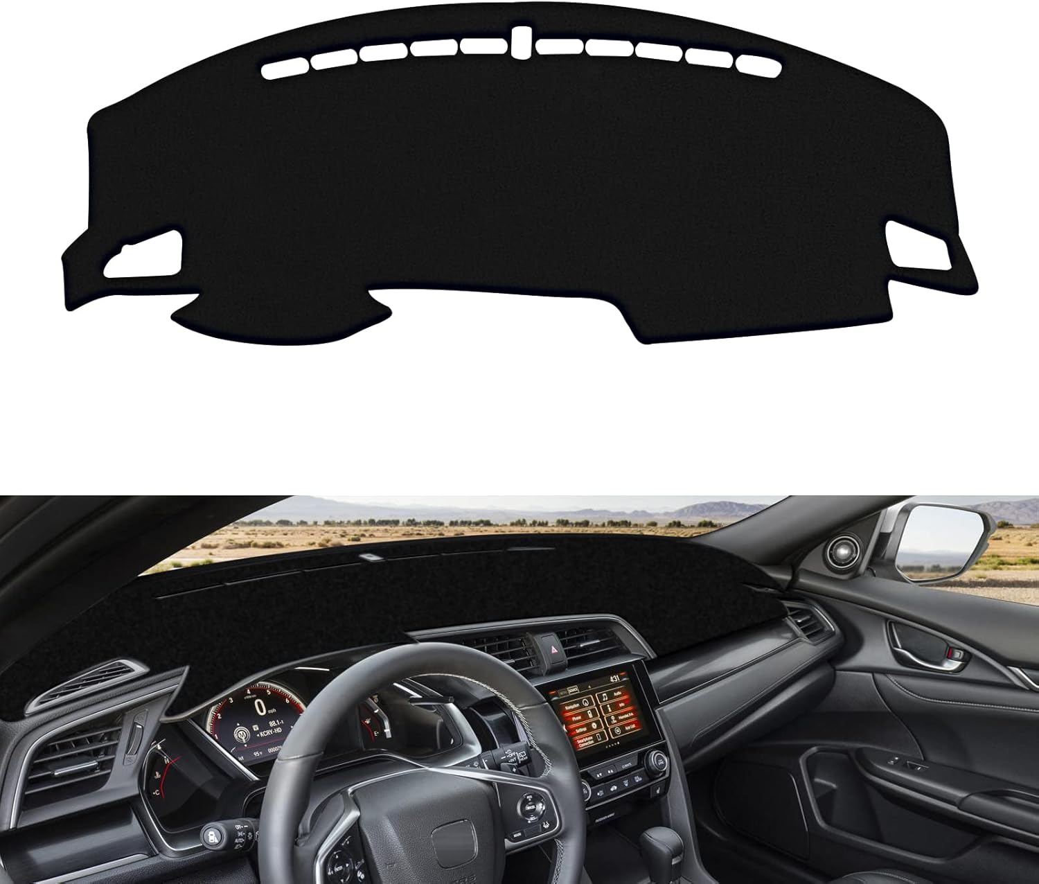 x xotic tech Center Console Dashboard Mat Pre-Cut Non-Slip Sunshield Sun Glare Protector Dash Carpet Pad Black Cover Compatible with Honda Civic 2016-2021
