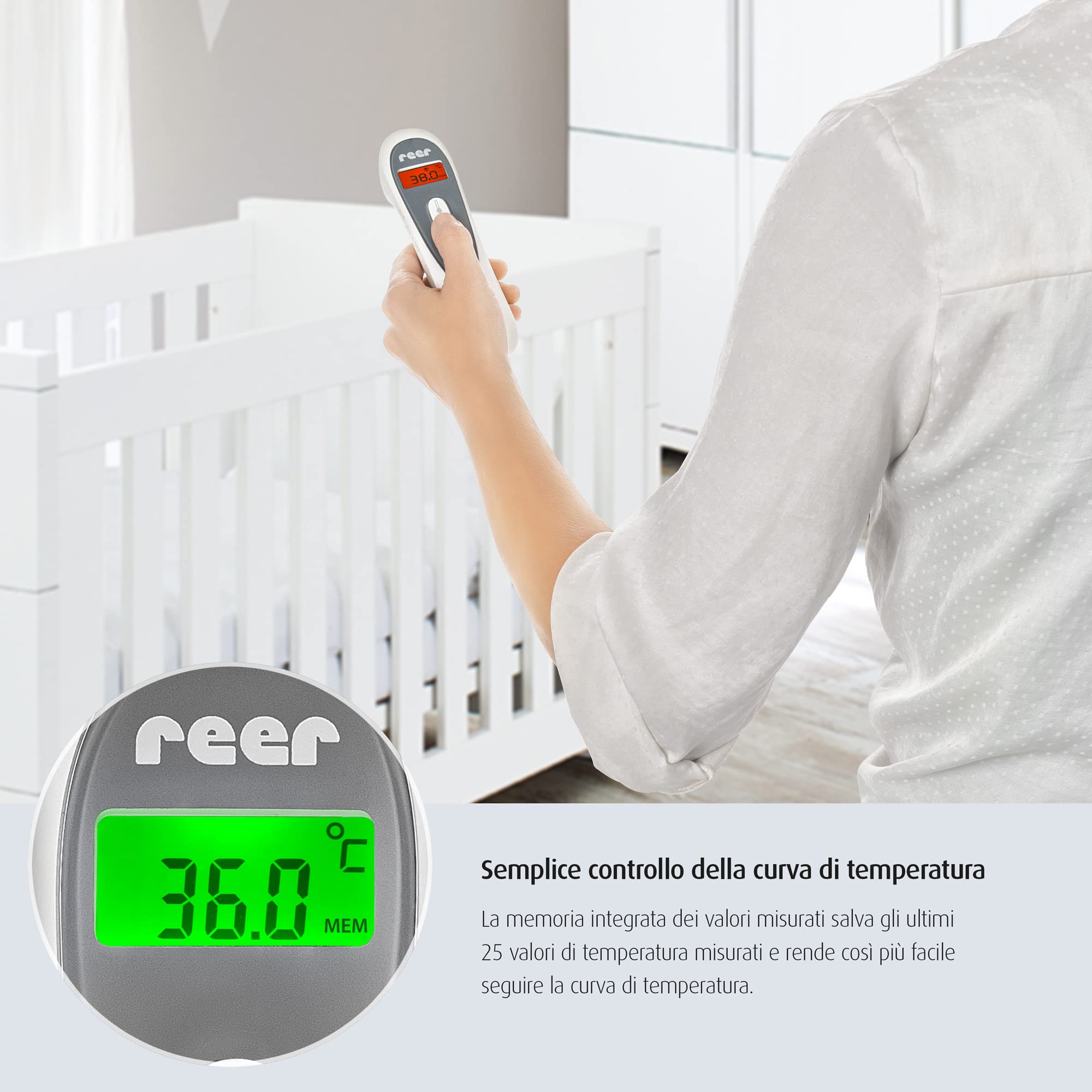 reer - Termometro a infrarossi senza contatto 3 in 1