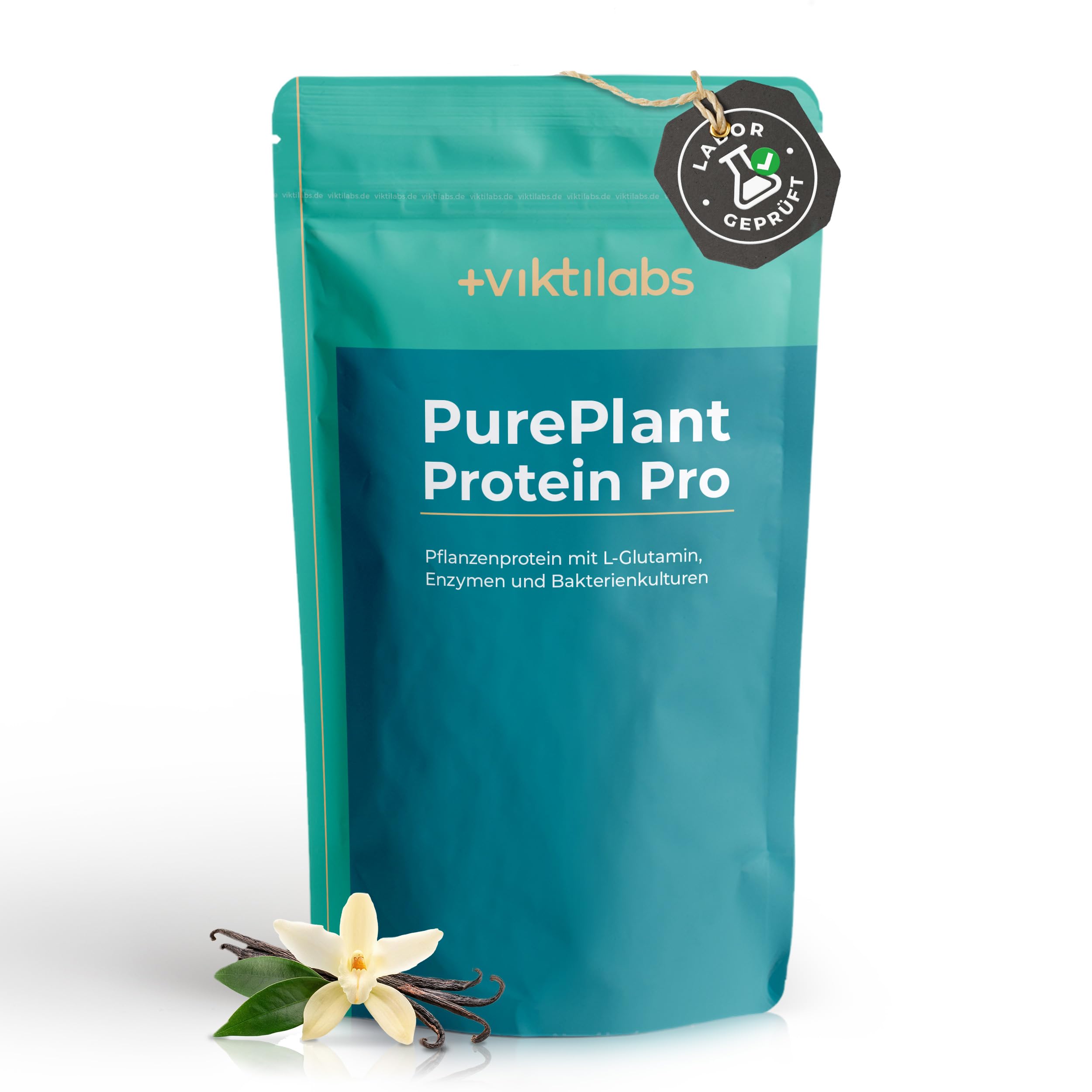PurePlant Protein Pro - Vanille - vegan - pflanzliches Protein aus Reis & Erbsen - mit Enzymen, Probiotika & Ballaststoffen - 25 g pro Tag - 750 g