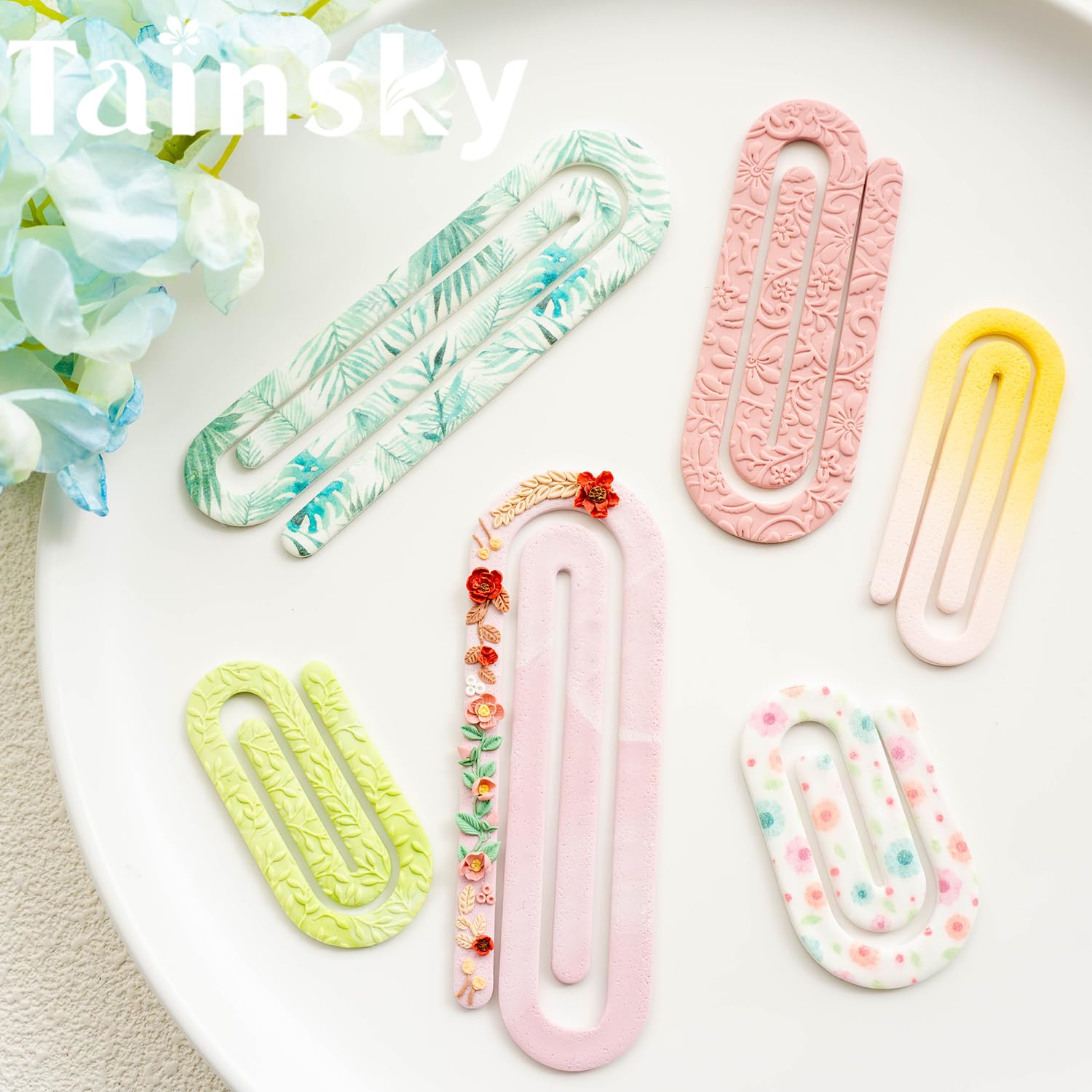 TAINSKY Büroklammer-Modelliermasse, riesige Büroklammer-Lesezeichen-Schöpfer für Polymer-Ton-Schmuck, 6 Stück Lesetonschneider für die Herstellung von Ohrringen, Schmuck, Polymer-Ton-Ohrring-Werkzeuge