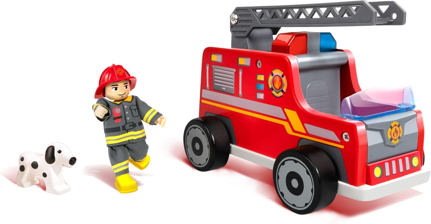 Hape Fire Truck with firefighter and rescue dog figures
