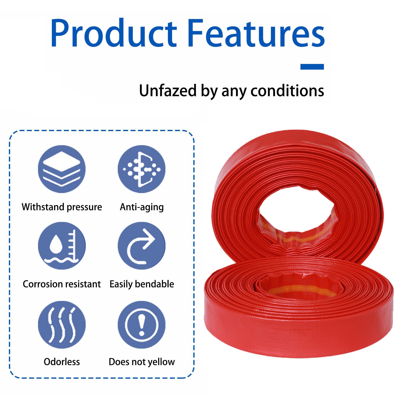 Tubo flessibile di scarico dell'acqua Layflat Pompa per irrigazione in PVC rinforzato con poliestere per pompe sommergibili, drenaggio di stagni, piscine e giardini 50m 1-inch