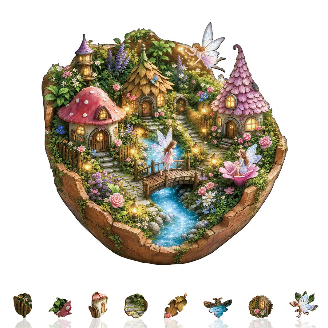 Wooden Puzzles for Adults, Wooden Fairy Brook Glen Puzzle, Wood Puzzles Adult, Birthday for Women Men, Family Puzzle Game (L- 13.4 * 13.1 in 225 pcs) — image 1