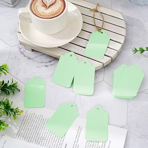 Miniatura 3 de Whaline 200 etiquetas de regalo verde salvia, etiquetas de papel verde, etiquetas colgantes en blanco con cuerda de cáñamo para boda, baby shower,