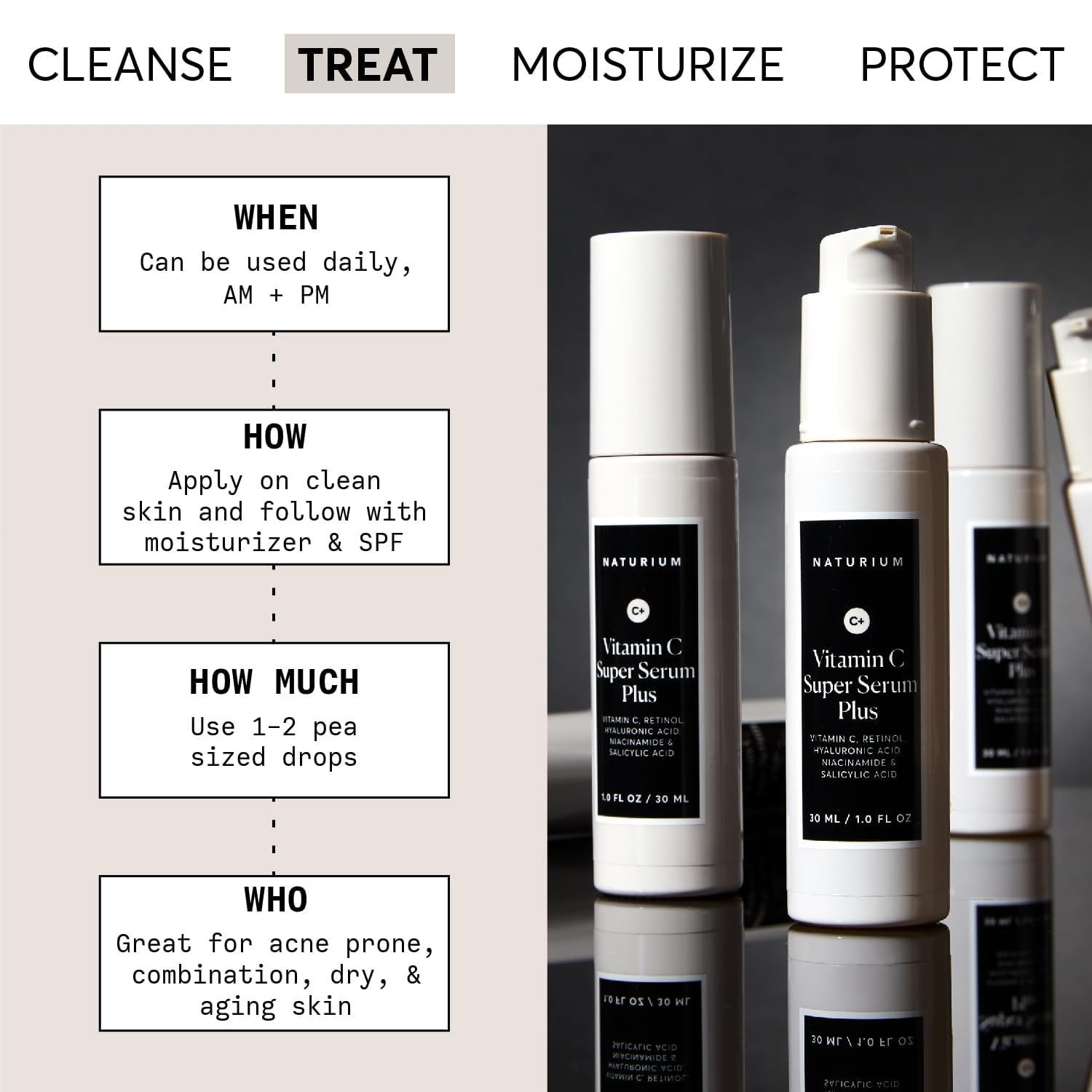 Naturium Vitamin C Super Serum Plus, Smoothing Face Care, plus Retinol, Hyaluronic Acid, Niacinamide & Salicylic Acid - Image 2