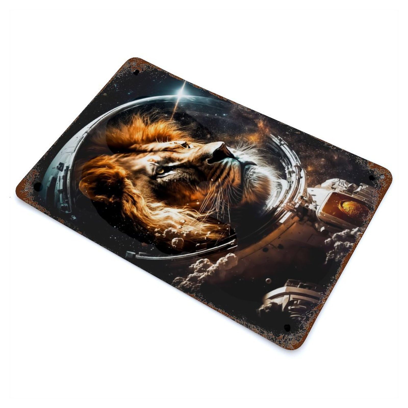 Lion Rust Effect Tin Sign 11.8"x7.9", Ideal for Farmhouse, Kitchen And Entryway Decor