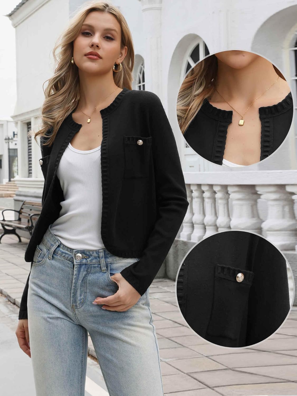 Allegra K Open Front Cardigan for Women's Knit Long Sleeve Casual Cropped Sweater Cardigans Shrug - Image 4