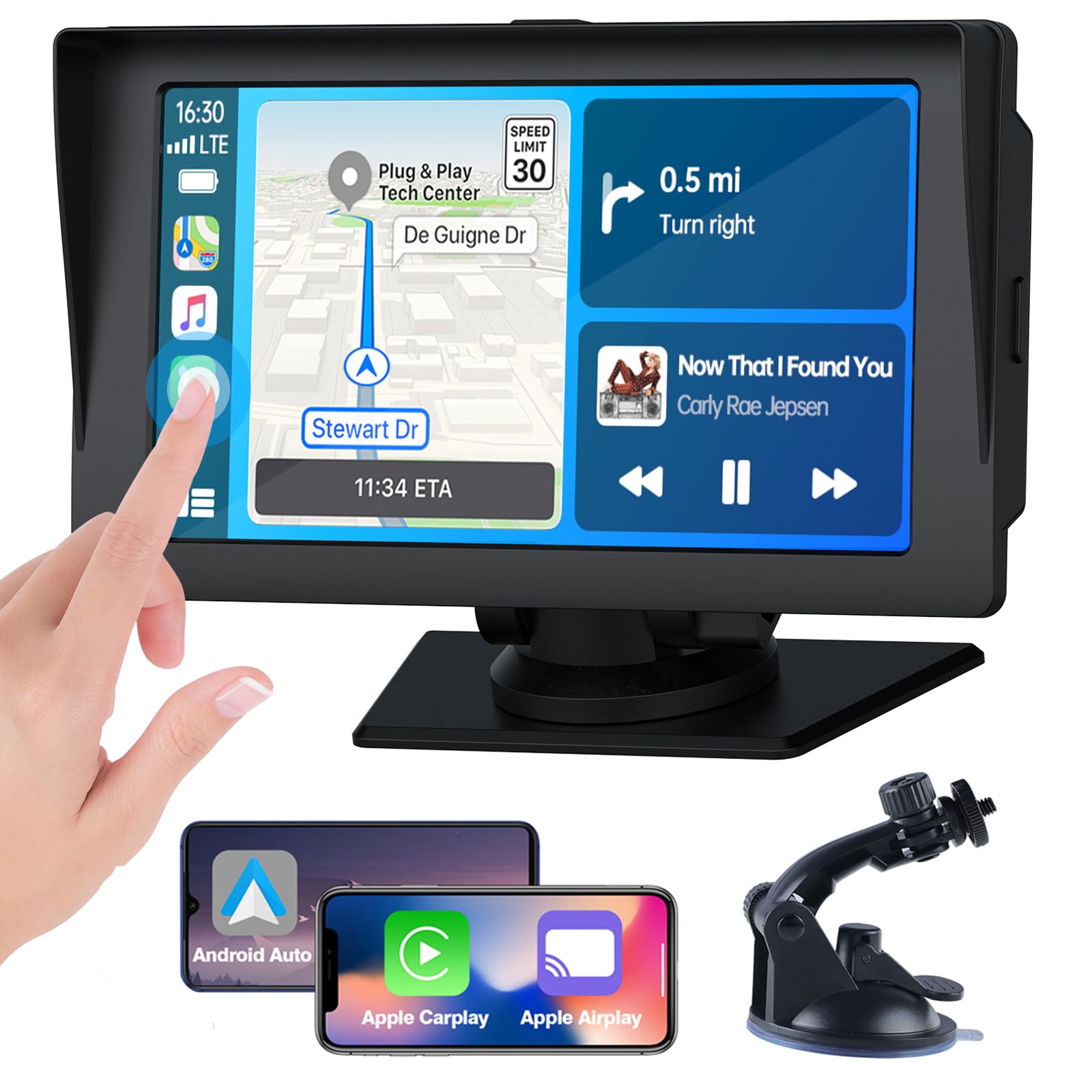 Portable Car Stereo Wireless Apple Carplay Android Auto with 7" HD IPS Touch Screen Car Radio Audio Receivers Bluetooth5.0, AirPlay, GPS Navigation for Car, Siri/Google Assistant, Calling, AUX/FM