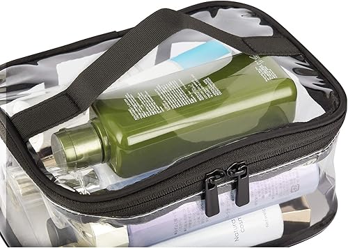 Miniatura 4 de HAOGUAGUA Bolsas de maquillaje transparentes aprobadas por Tsa con cremallera y asa Bolsa de cosméticos de PVC transparente impermeable, Negro -