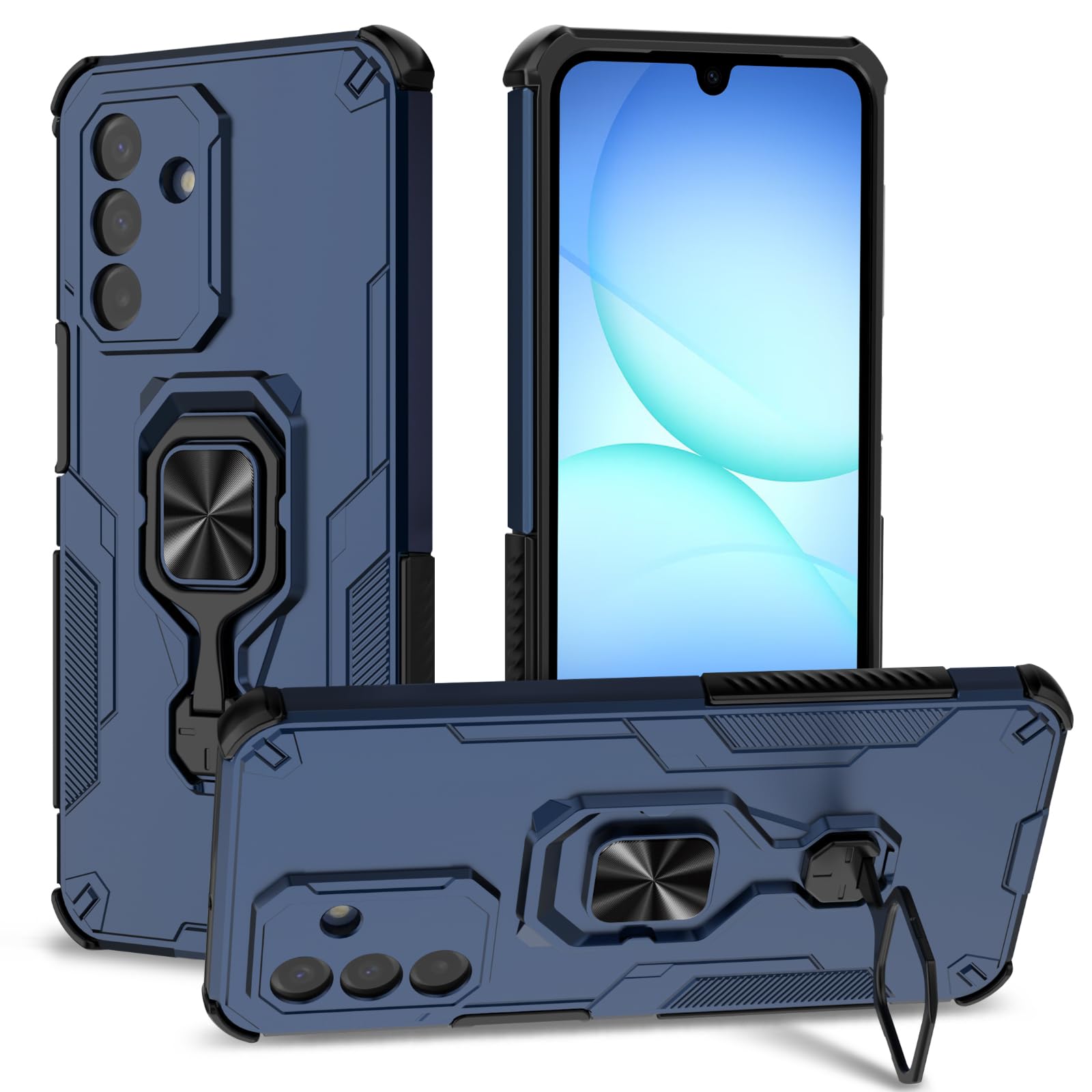 Funda para Samsung Galaxy A13 4G con Cristal Templado Protector Pantalla, Carcasa Antigolpes con Soporte anular metálico, Case Protectora de Grado Militar, Negro — view 75