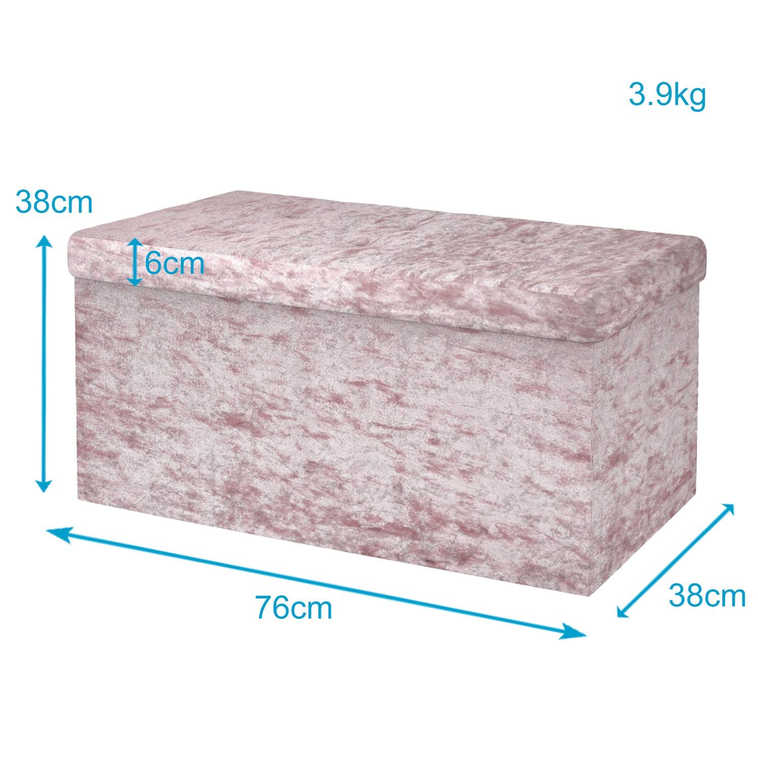 INTIRILIFE Banco Plegable 76x38x38cm en Terciopelo Rosa - Asiento Cubo con Espacio de Almacenamiento y Tapa con Funda de Terciopelo - Asiento Cubo reposapiés Plegable Caja de Almacenamiento Cofre