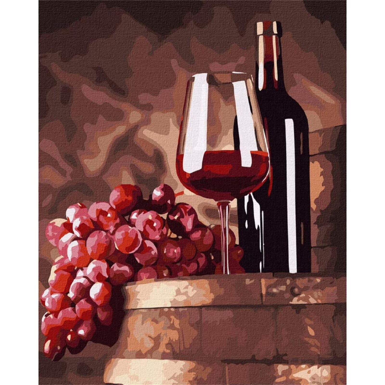 Kit De Pintura Por Números - Botella De Vino Y Uvas, 40x50 Cm, Incluye Lienzo, Pinturas Y Pinceles, Ideal Para Decorar Y Relajarse