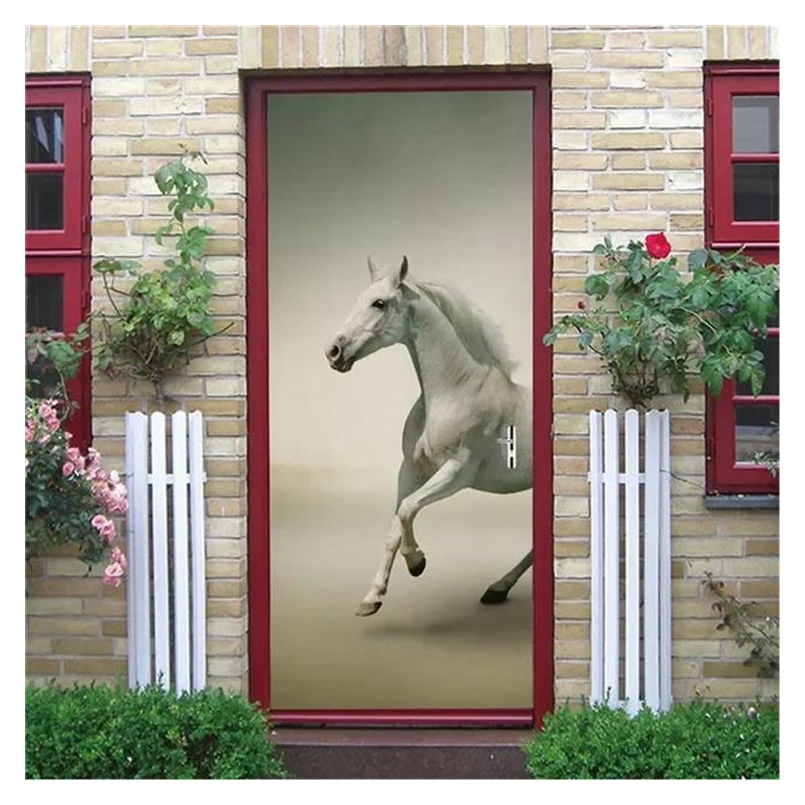 Papier peint cheval pour porte de chambre à coucher ambiance nature