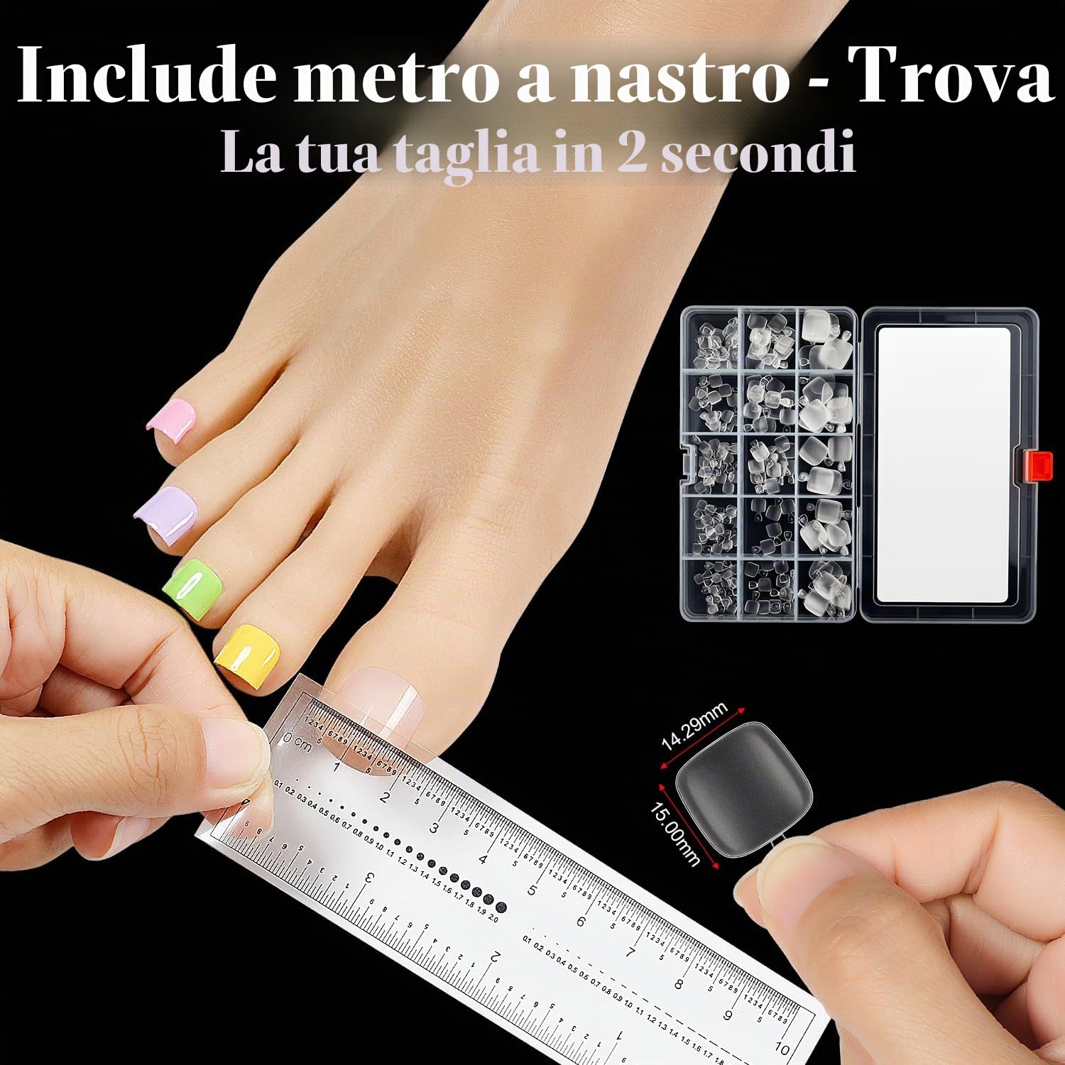 AIMEILI Unghie Finte Piedi 240 Pezzi 15 Misure Soft Gel Tips Full Cover Unghie Artificiali Piedi Toe Nails Punte Gel Tip Fake Nails con Scatola Trasparente - 020