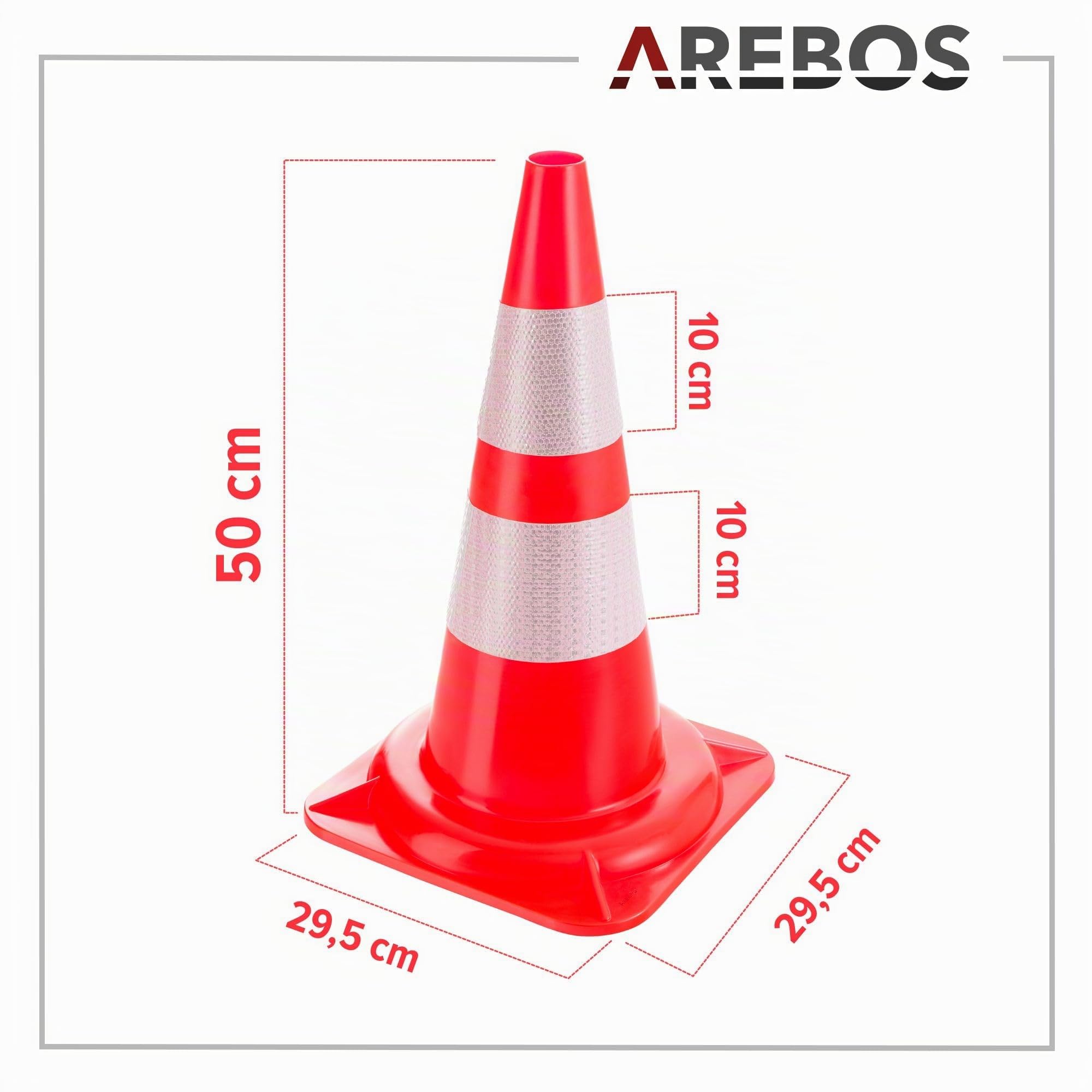 Arebos Cônes de signalisation routière cône de Chantier | Orange Blanc | 50 cm | 10 pièces