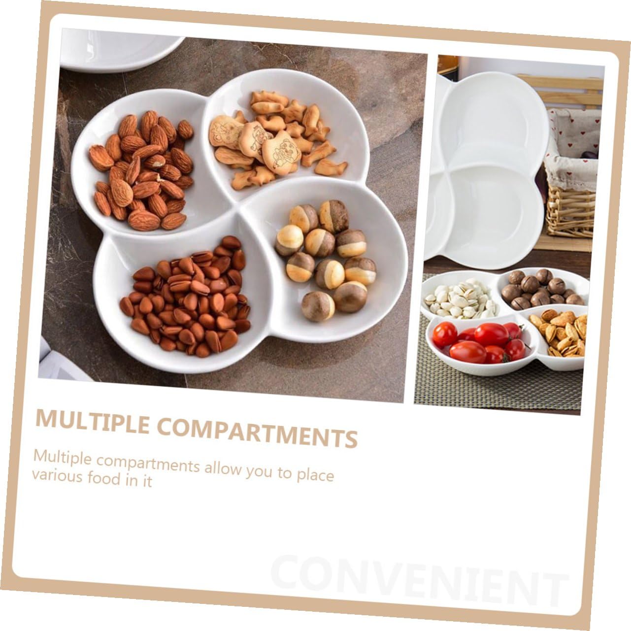 Assiette Compartimentée en Céramique à 4 Compartiments Blanche