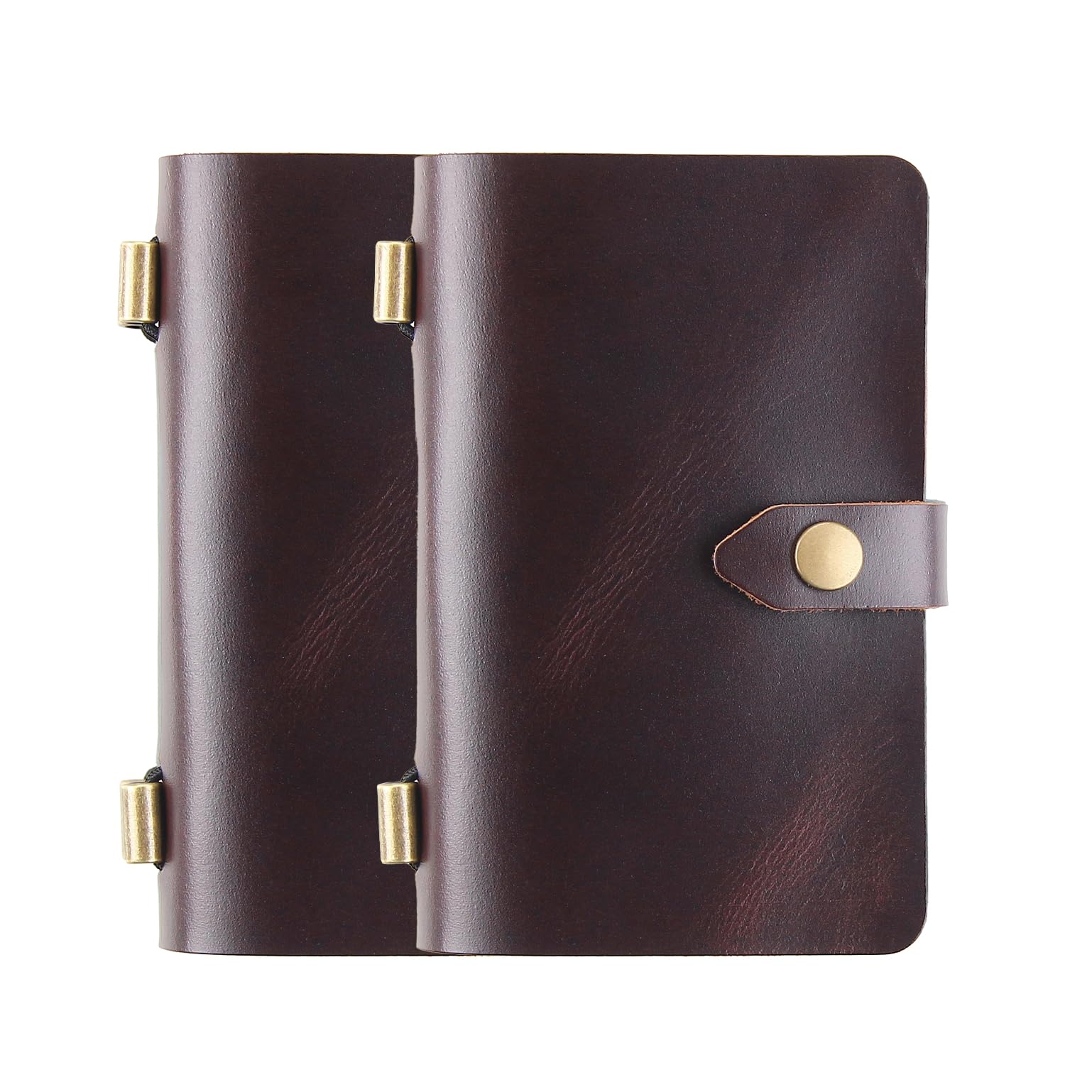 MY MEMORY Handmade Leather Pocket Notebook, Genuine Leather Small Travel Journal Notebook, Mini Lined Paper Notepad for women men,2 pack,coffee