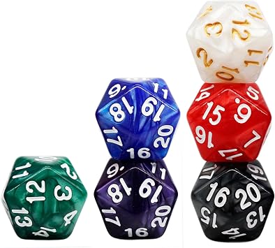 6 Pieces 20 Sided DND Dice,D20 Polyhedral Dice,22mm Pearl Color Dices Assortment D20 Dice,20 Sided Cube D&D Dice Set for Dungeons and Dragons, RPG, MTG Table Games6 Colours