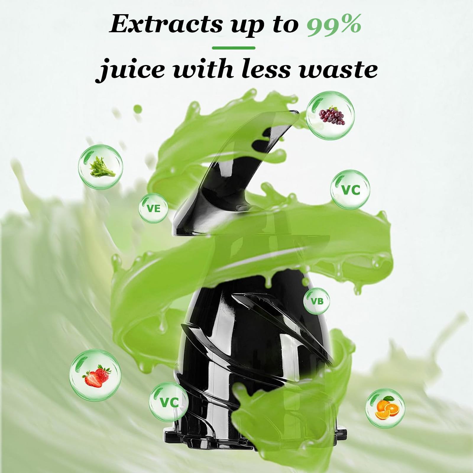 Slow Juicer mit 82 mm Breitem Einfüllschacht,Gemüse Saftpresse Elektrisch,Limettenpresse,Obst Entsafter 550ML Füllvolumen,250 W Kaltpress-Entsafter mit 2 Saftglas Leicht zu Reinigen
