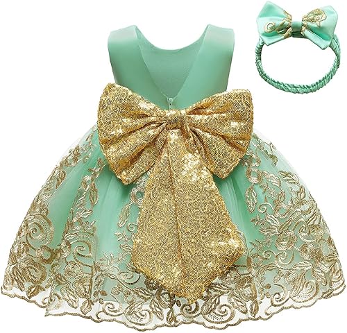 CMMCHAAH - Vestidos de encaje para concursos de niñas bebés de 0-6 años, vestido formal para fiestas con diadema