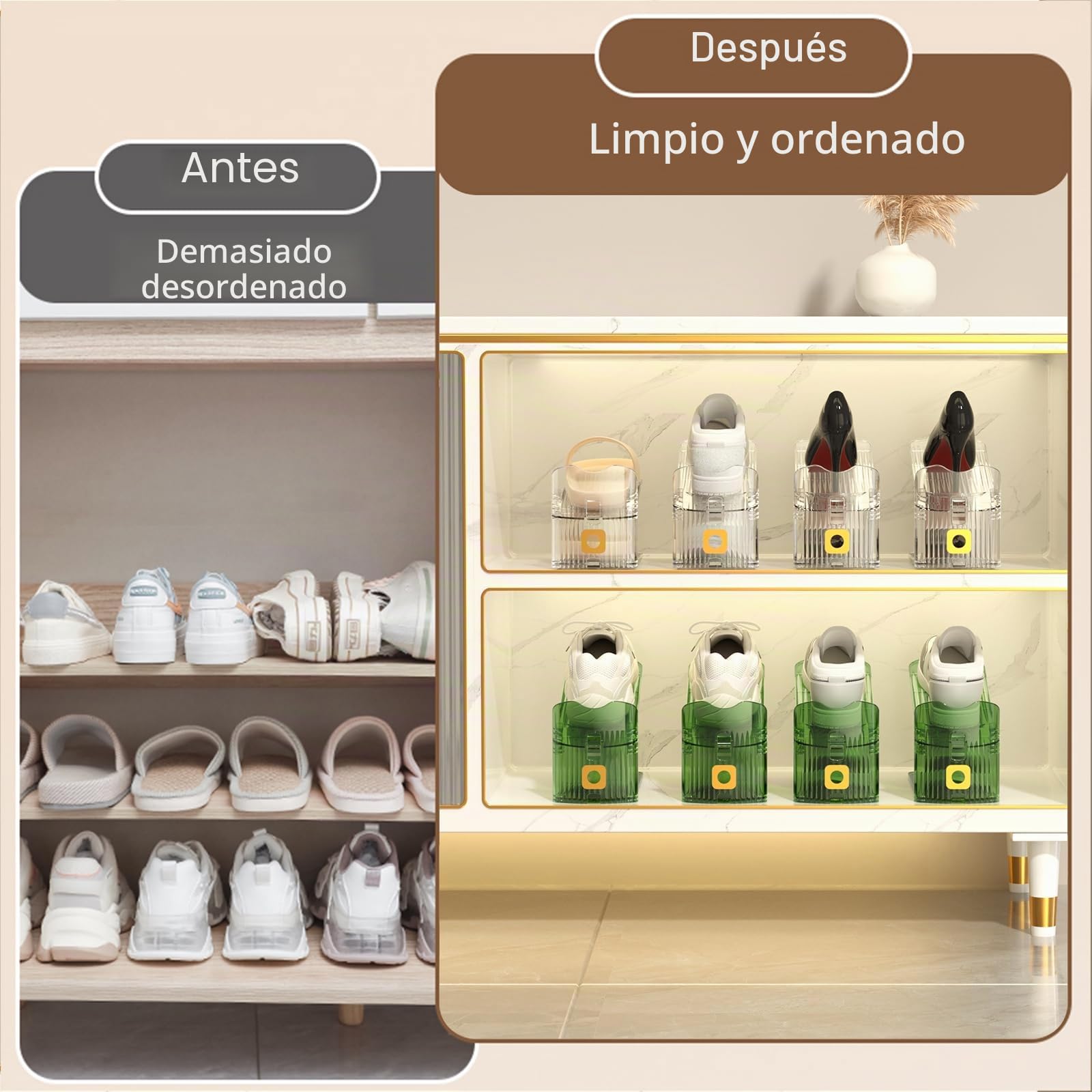 Apilador de zapatos para ahorrar espacio, 10 unidades, organizador de zapatos ajustable, soporte para zapatos para armario (transparente, 10)