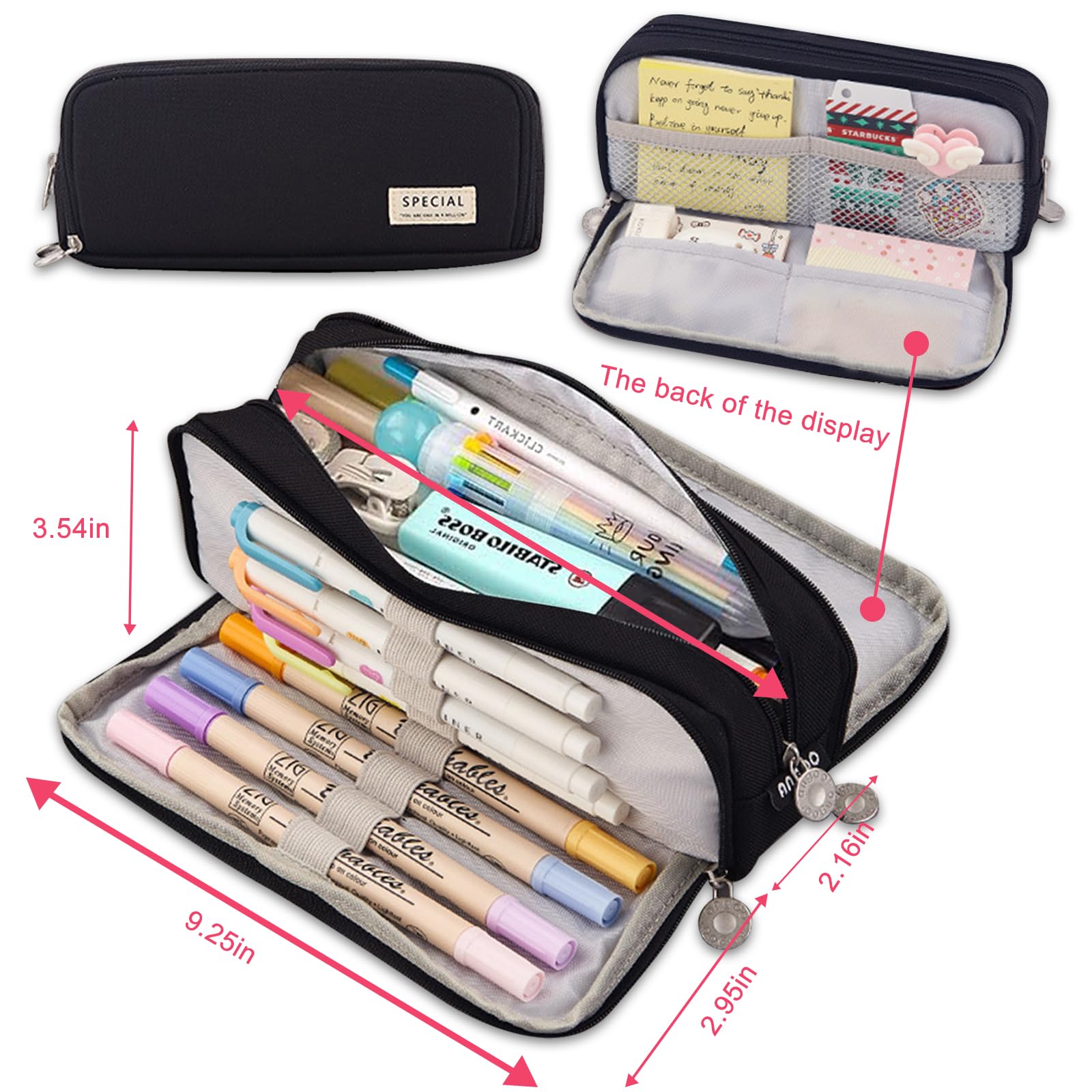 TYXHXTF Pencil Case Large Capacity Pencil Pouch 3 Compartments for Girls Boys Women Men Multifunctional Pen Bag Stationery Organizer for School and Office - Image 2