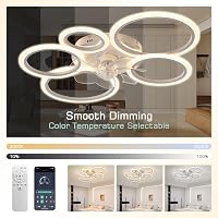 KSIBNW LED Mennyezeti Lámpa Ventilátorral - 70W Dimmelhető Fehér Lámpatest, Távirányítóval és Applikációval, 6 Sebességű Modern Ventilátor N 3