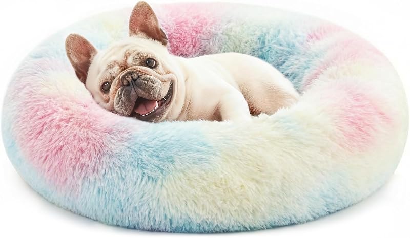 Cama Redonda para Cães e Gatos com Pelo Sintético e Borda Elevada Love's cabin Rainbow 60,96 cm