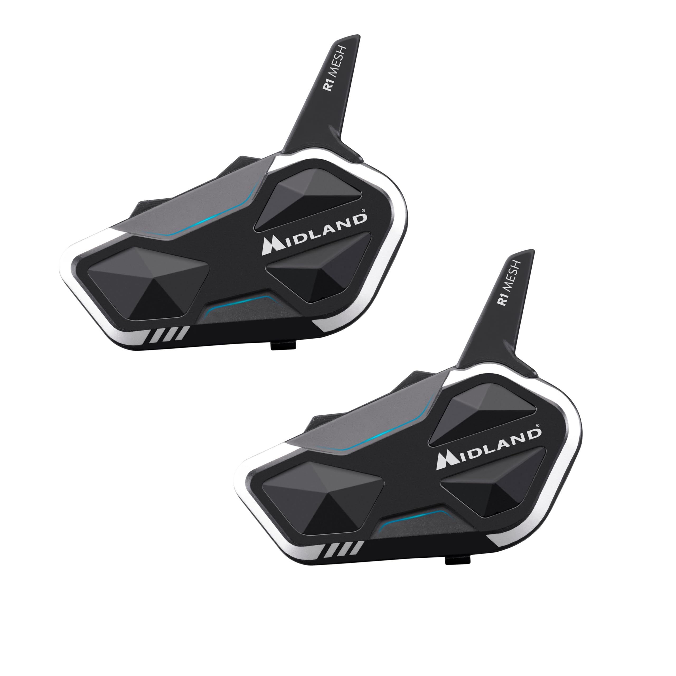 MIDLAND - R1 Mesh Intercomunicador Casco Moto, 2 Auriculares Inalámbricos Bluetooth + Mesh, Waterproof IPX6, Alcance 500m, 23H, Audio RCF, Stereo Background, Compatible con TFT y Radio FM, 6 Personas