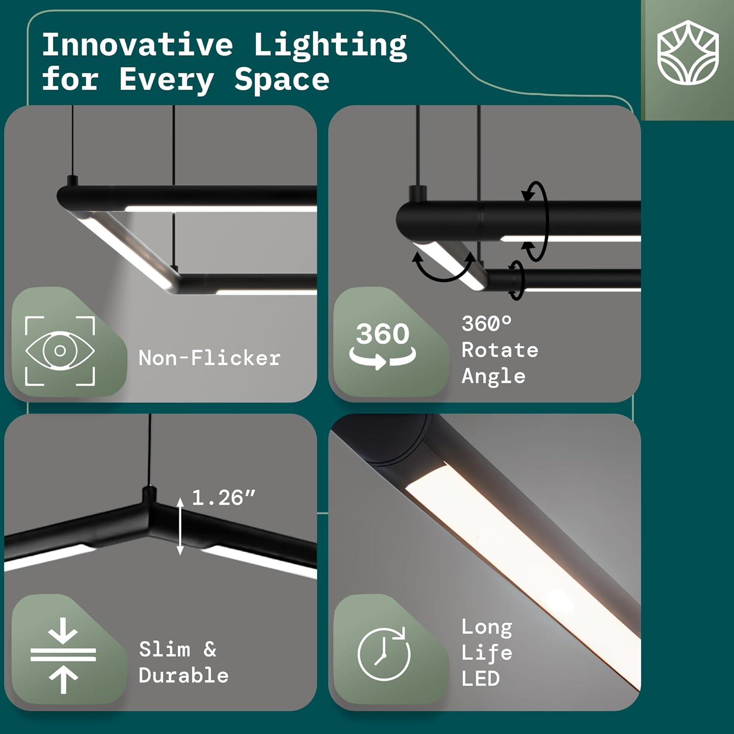 Professional LED Billiard & Pool Table Light, Non-Flickering, Adjustable Height,Bright White 5000K, Rectangle