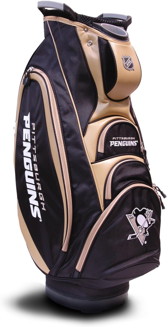 Team Golf NHL Pittsburgh Penguins Victory Golf Cart Bag, 10-way Top with Integrated Dual Handle & External Putter Well, Cooler Pocket, Padded Strap, Umbrella Holder & Removable Rain Hood