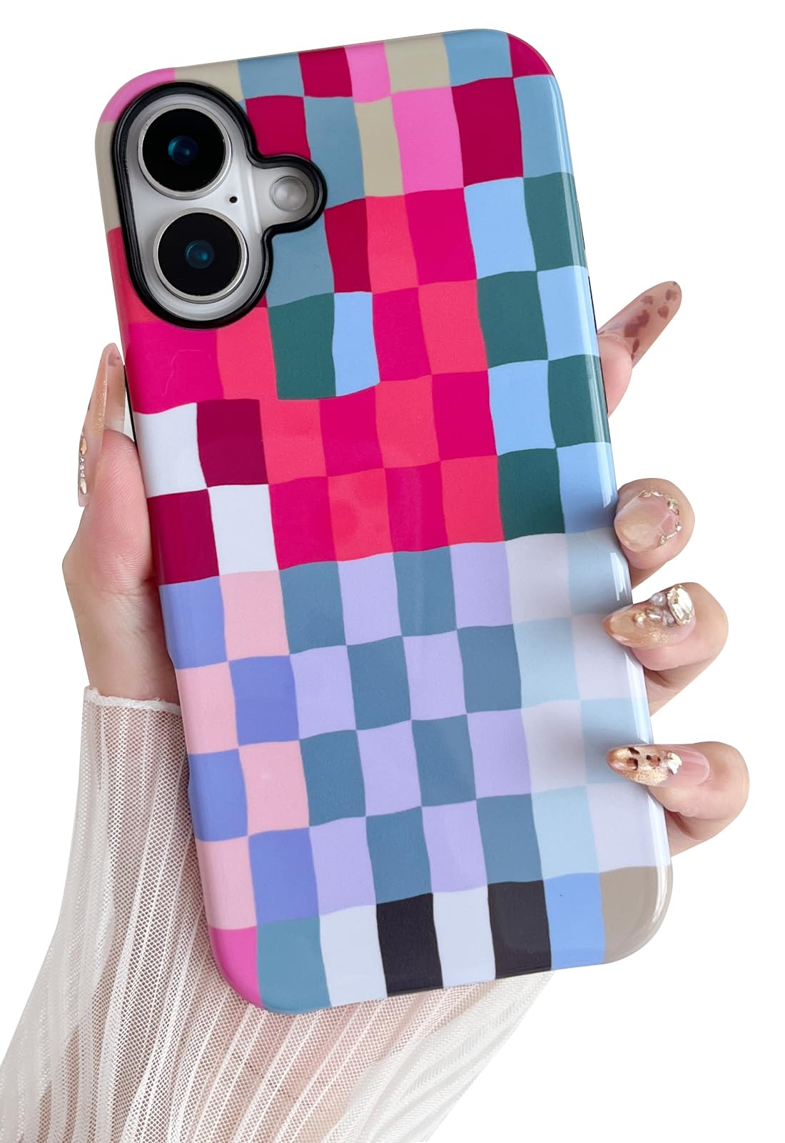 Vinlayss Compatible with iPhone 16 Case (6.1") with Cute Colorful Checkered Pattern, Shockproof Slim TPU and Hard PC Protective Phone Case for Women