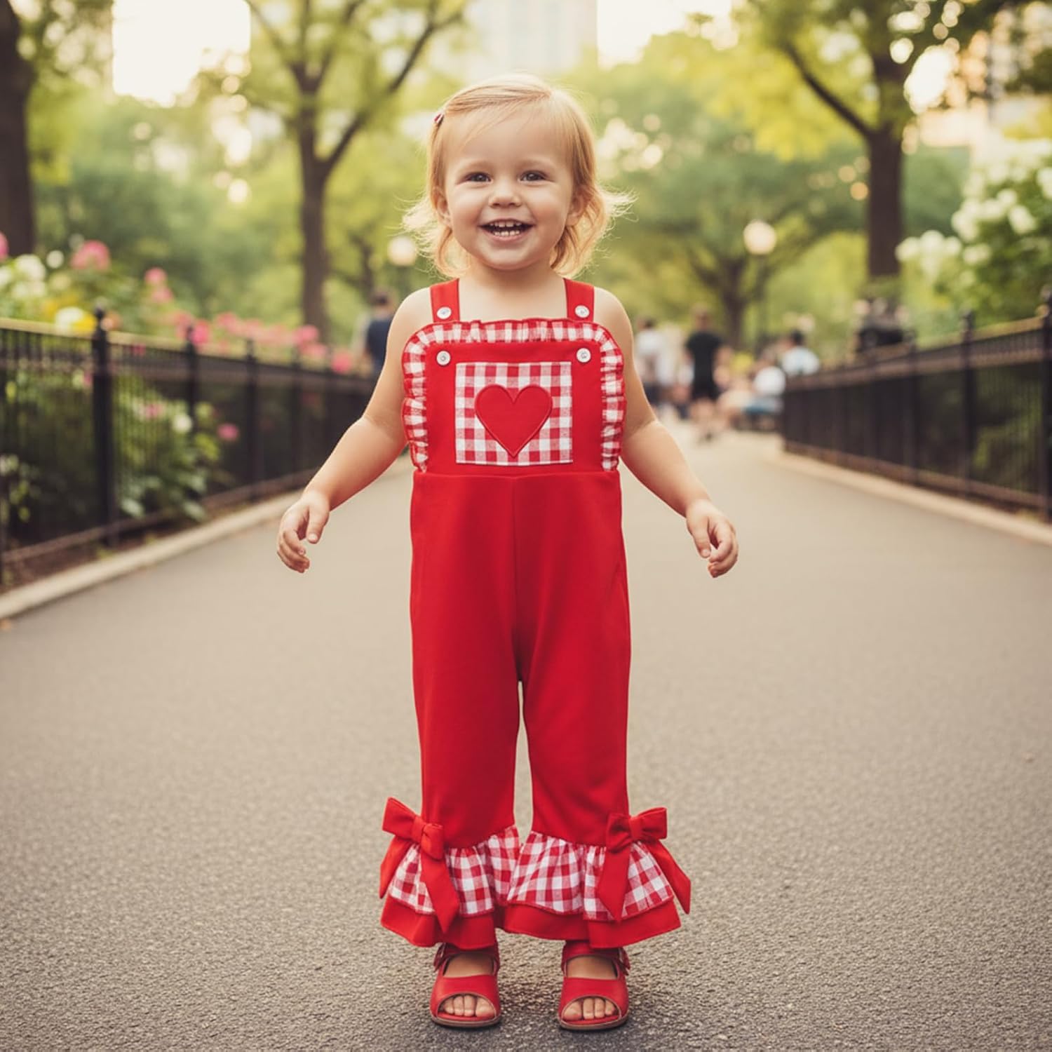 Toddler Baby Girl Valentine’s Day Romper Bow Print Tie Spaghetti Strap Jumpsuit Baby Bell Bottom Overall Pants - Image 3