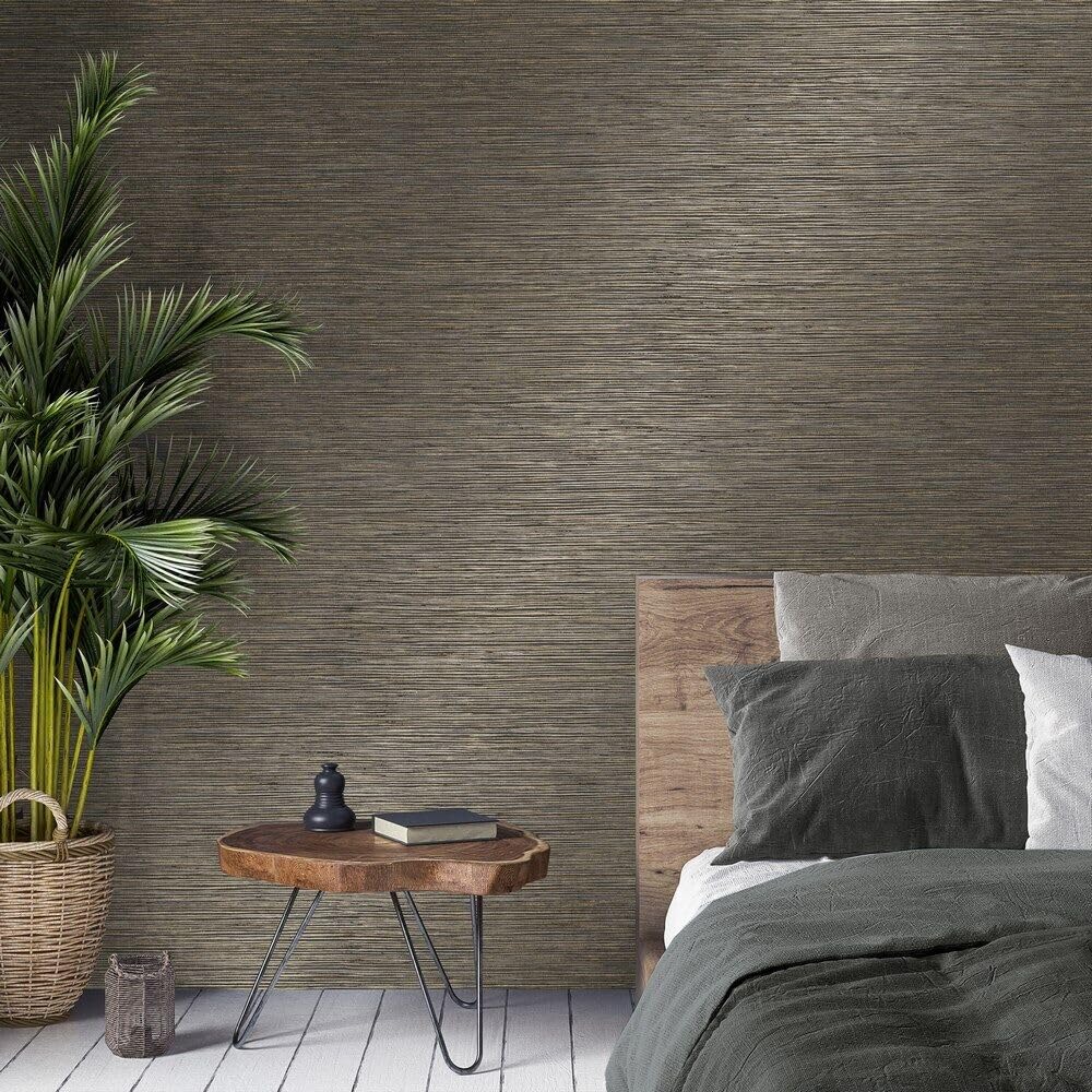 Wallpaper Empire Neutral Crown Luxe - Fusion Weave Metallic Wallpaper (Fusion Plain Charcoal)