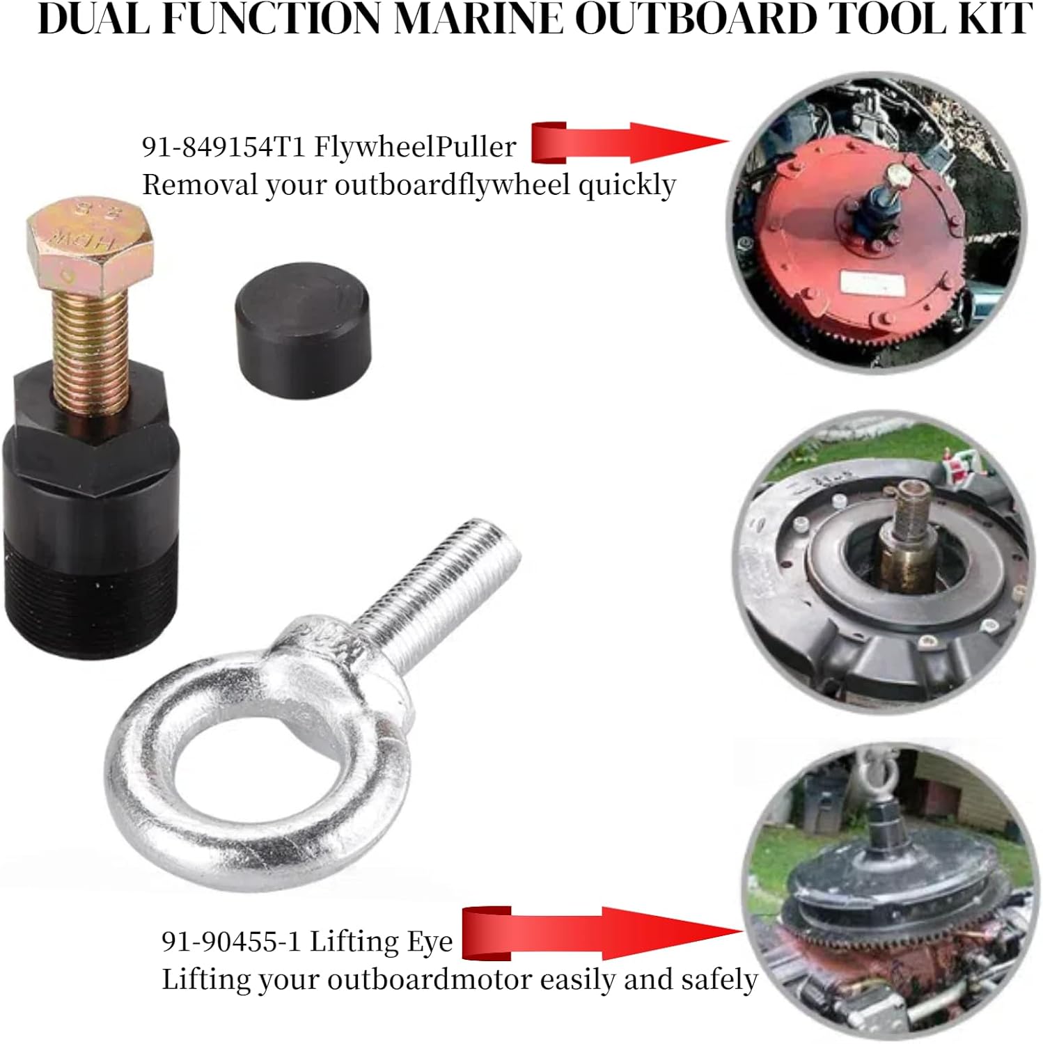 91-849154T1 Flywheel Puller Removal Tool 91-90455-1 Lift Ring | Compatible with Mercury Mariner Force for Yamaha Outboard Lifting Eye Tool 1 1/2-16 Lift Ring