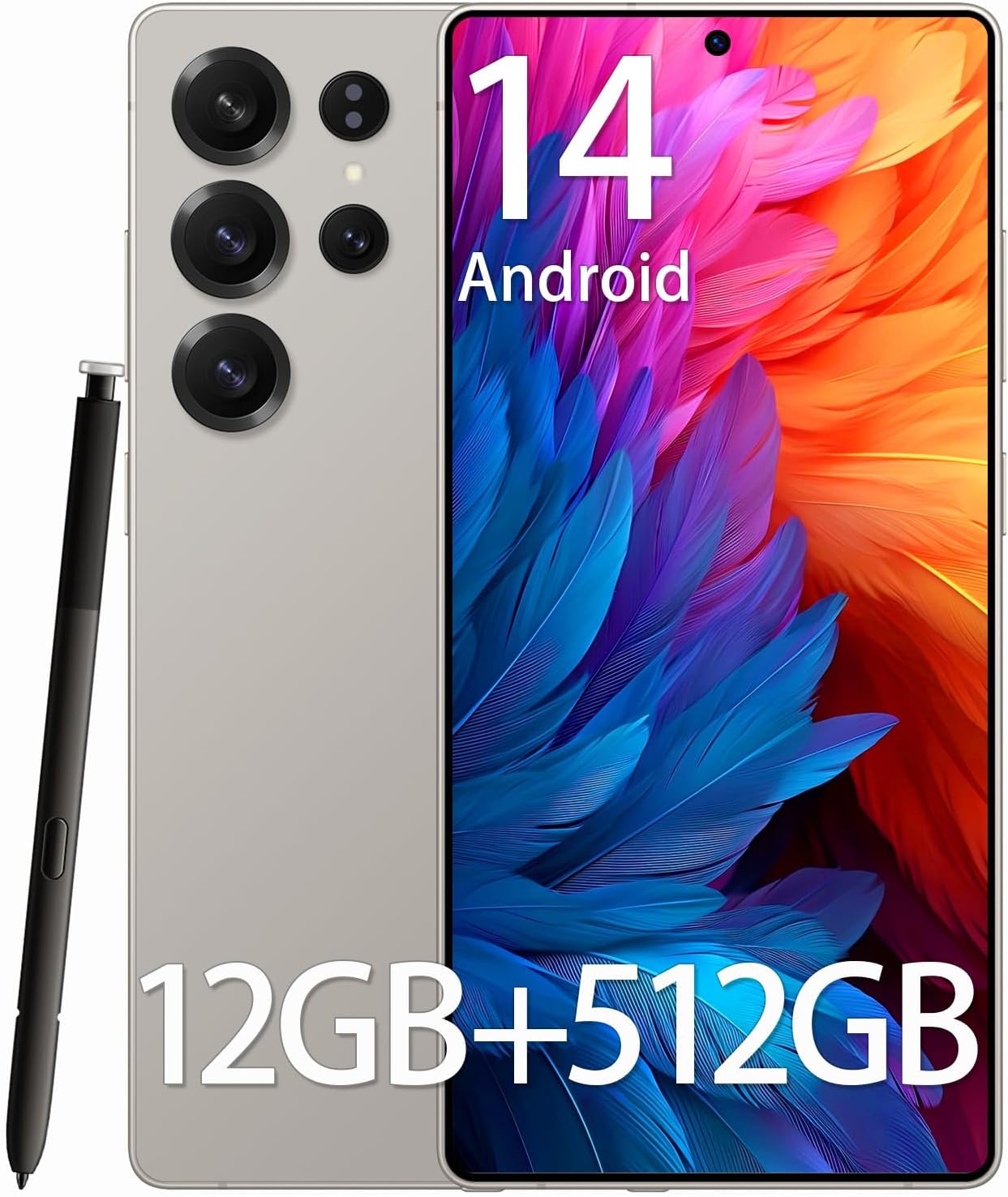Unlocked Phones F25 Ultra, 12GB + 512GB, 5G Android 14 Phone, 6.9" OLED Display, 108MP+48MP Camera, Large Battery 5000mAh, Built-in Pen, Face ID, GPS, Dual SIM Smartphone (Grey)