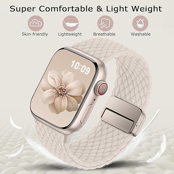 Higgs Higgs Braided Strap Compatible with Apple Watch Straps 44mm 46mm 38mm 42mm 40mm 41mm 45mm 49mm for Men Women, Nylon Elastic Magnetic Snap Strap for iWatch Series 11 10 9 SE 8 7 6 5 4 Ultra 3 2 1 in use