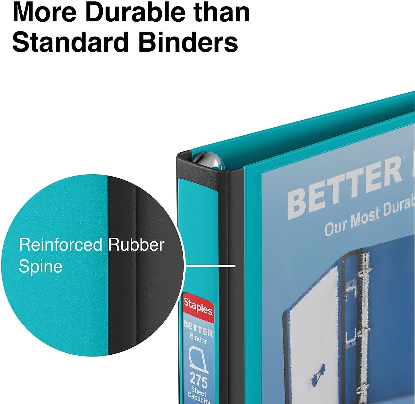 Staples 1-Inch 3-Ring Better Binder, Durable View Binder for Everyday Organization, Teal, 3-Pack