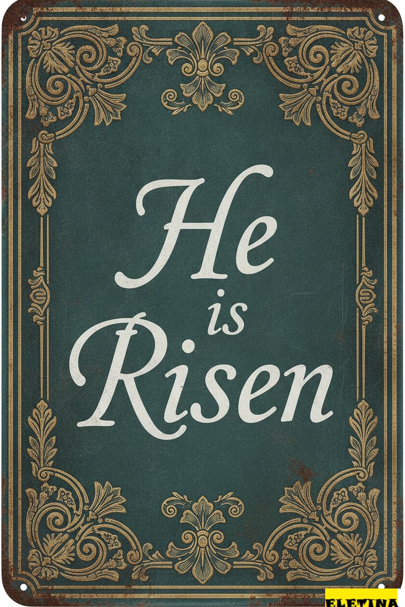 He Is Risen Easter Bible Themed Metal Tin Wall Plaque Birth Of Jesus Scripture Front Porch Laundry Room 8x12in