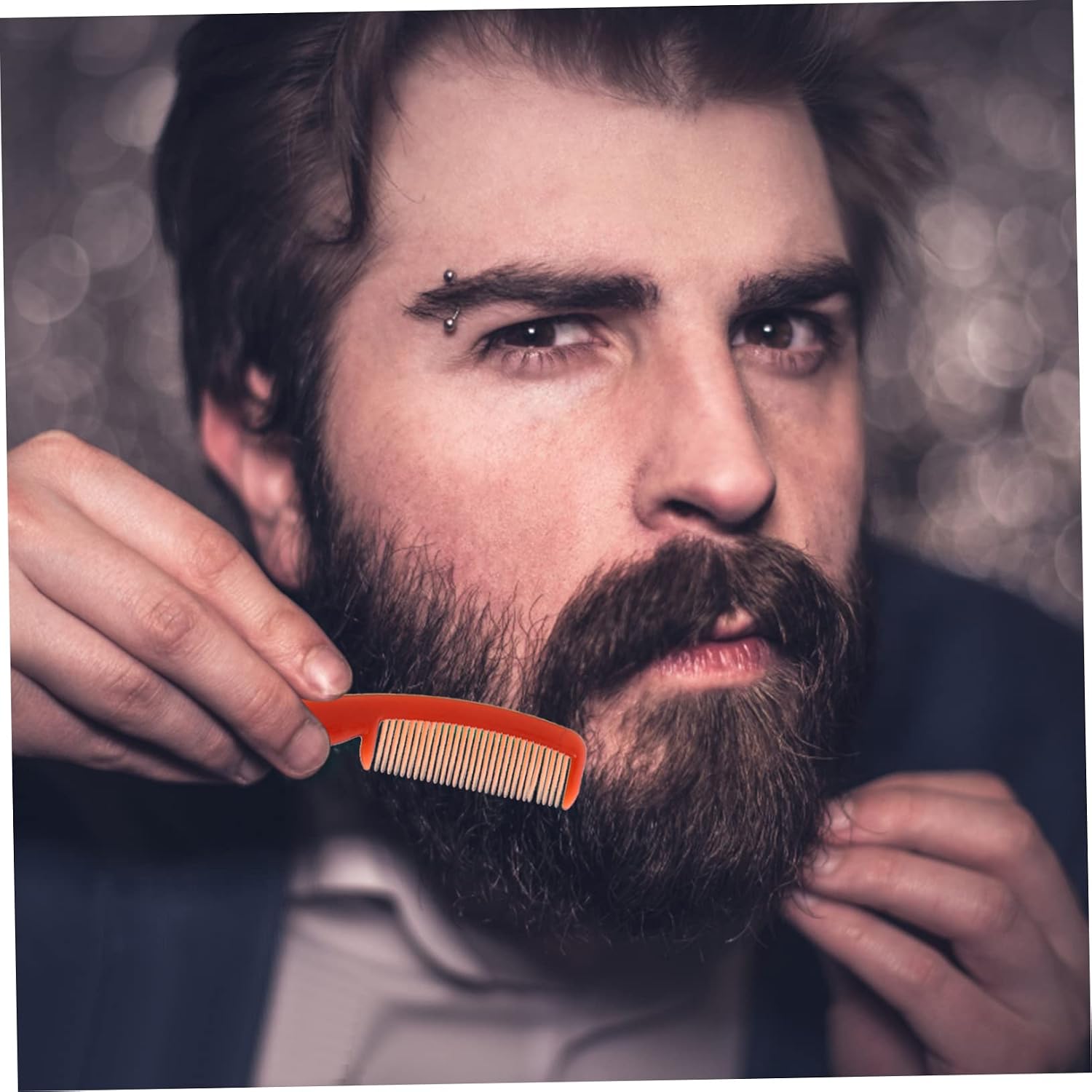 VICASKY 1set Beard Scissors Set Includes Nose Hair Scissor Comb Storage Pouch Stainless Steel for Men Hair Beard Trimming
