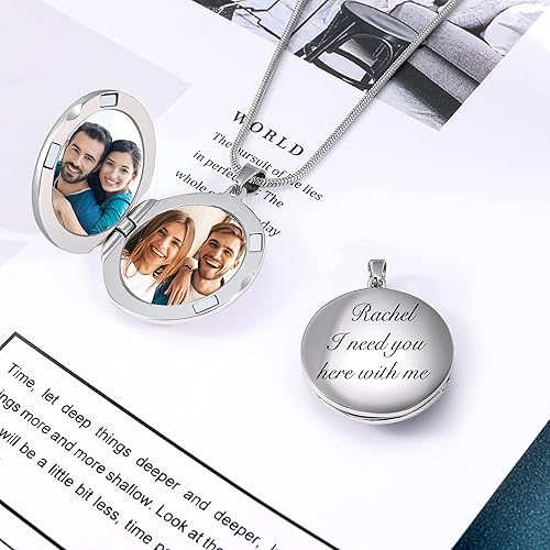 Miniatura 3 de Fanery Sue Customized Women Locket Necklace that Holds 2 Pictures, Custom Photo Lockets Personalized Memory Necklace with Picture Inside Engraved